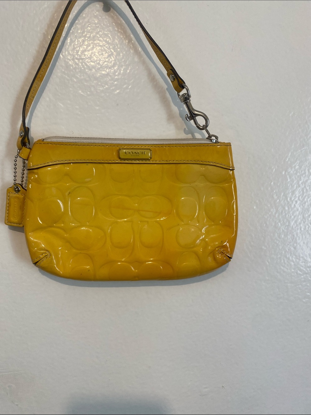Coach Patent Leather Wristlet in Bright Yellow